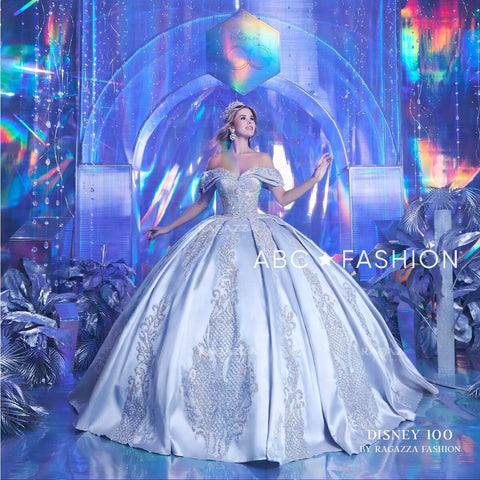 Vestido de quinceanera com contas e ombros à mostra da Ragazza EV40-640