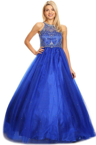 Perlenbesetztes ärmelloses Ballkleid von Cinderella Couture 5027