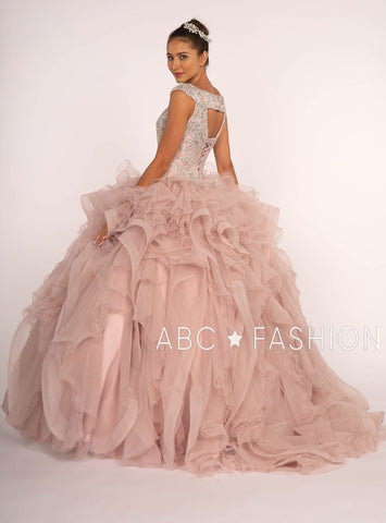Perlenbesetztes ärmelloses Ballkleid mit Rüschenrock von Elizabeth K GL2514