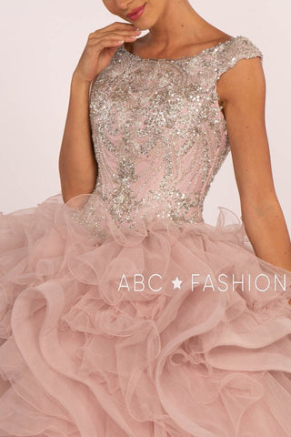 Perlenbesetztes ärmelloses Ballkleid mit Rüschenrock von Elizabeth K GL2514