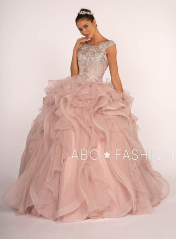 Perlenbesetztes ärmelloses Ballkleid mit Rüschenrock von Elizabeth K GL2514