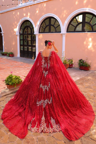 Perlenbesetztes ärmelloses Cape-Quinceanera-Kleid von Amarra 54296