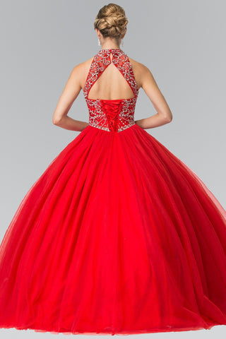 Perlenbesetztes ärmelloses Illusions-Ballkleid von Elizabeth K GL2206