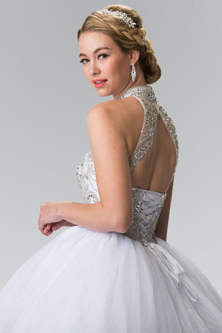 Perlenbesetztes ärmelloses Illusions-Ballkleid von Elizabeth K GL2206