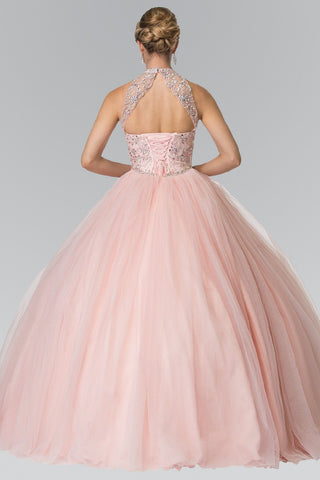 Perlenbesetztes ärmelloses Illusions-Ballkleid von Elizabeth K GL2206