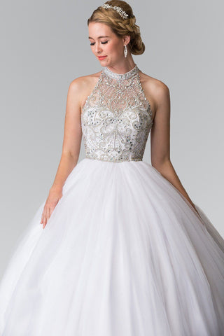 Perlenbesetztes ärmelloses Illusions-Ballkleid von Elizabeth K GL2206