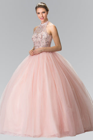Perlenbesetztes ärmelloses Illusions-Ballkleid von Elizabeth K GL2206