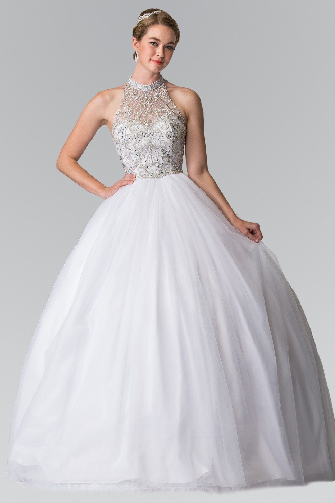 Beaded Sleeveless Illusion Ballgown by Elizabeth K GL2206