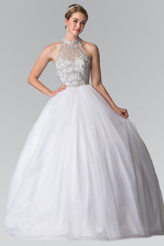 Perlenbesetztes ärmelloses Illusions-Ballkleid von Elizabeth K GL2206