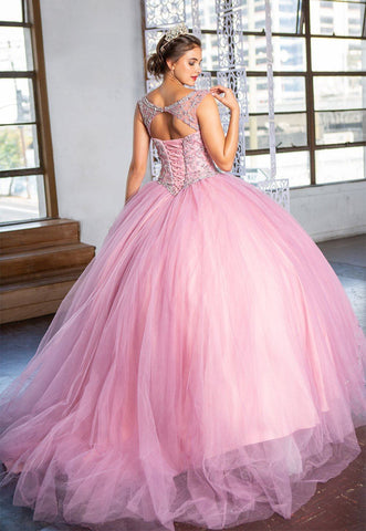 Perlenbesetztes Illusions-Quinceanera-Kleid von Calla KY77621