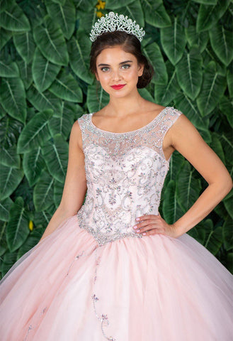 Perlenbesetztes Illusions-Quinceanera-Kleid von Calla KY77621