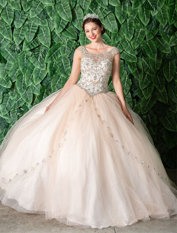 Perlenbesetztes Illusions-Quinceanera-Kleid von Calla KY77621