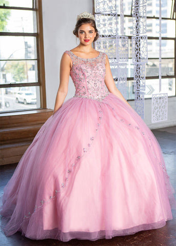 Perlenbesetztes Illusions-Quinceanera-Kleid von Calla KY77621