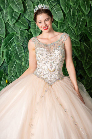 Perlenbesetztes Illusions-Quinceanera-Kleid von Calla KY77621