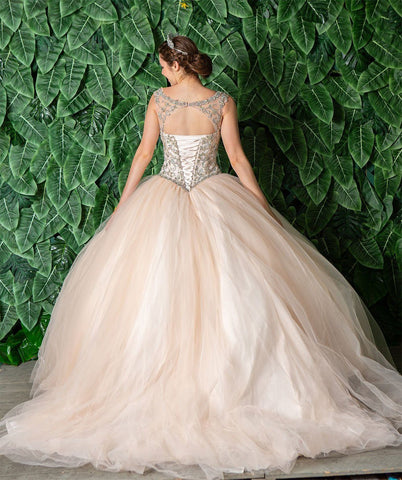 Perlenbesetztes Illusions-Quinceanera-Kleid von Calla KY77621