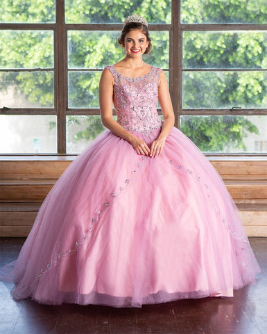 Perlenbesetztes Illusions-Quinceanera-Kleid von Calla KY77621