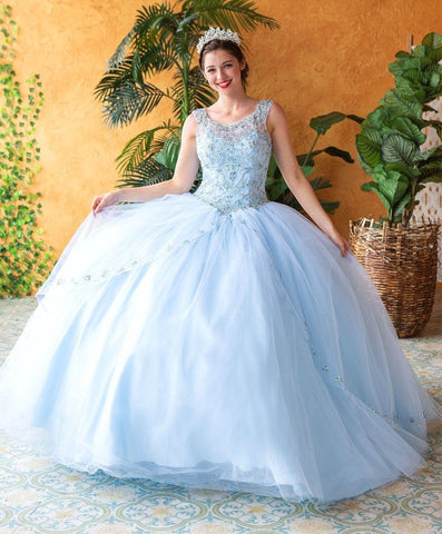 Perlenbesetztes Illusions-Quinceanera-Kleid von Calla KY77621