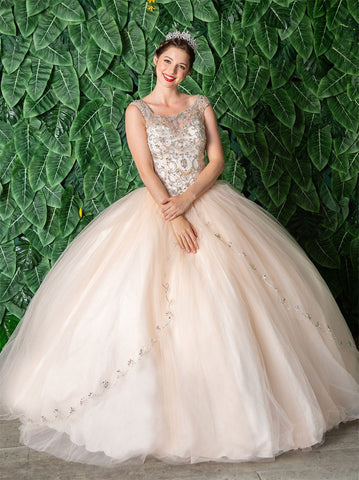 Perlenbesetztes Illusions-Quinceanera-Kleid von Calla KY77621