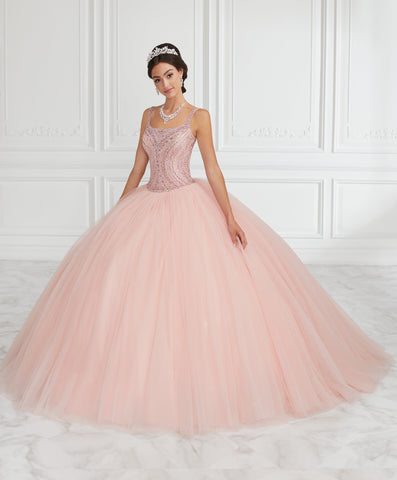 Vestido de quinceanera de tule sem mangas com missangas da House of Wu 26943