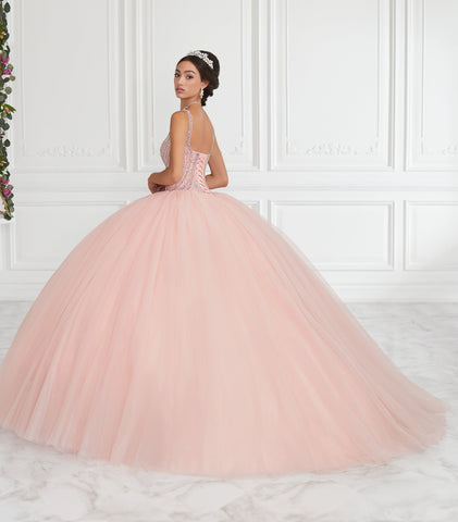 Vestido de quinceanera de tule sem mangas com missangas da House of Wu 26943