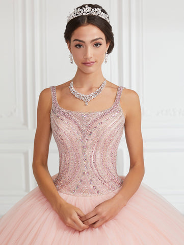 Vestido de quinceanera de tule sem mangas com missangas da House of Wu 26943