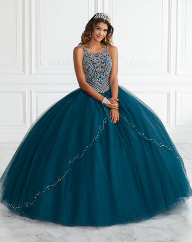 Quinceanera-Kleid mit Perlenbesatz und Schlitz vorne von Fiesta Gowns 56388