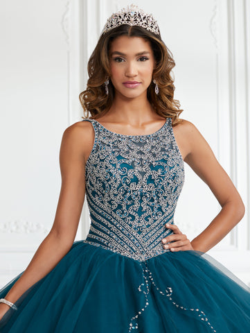 Quinceanera-Kleid mit Perlenbesatz und Schlitz vorne von Fiesta Gowns 56388