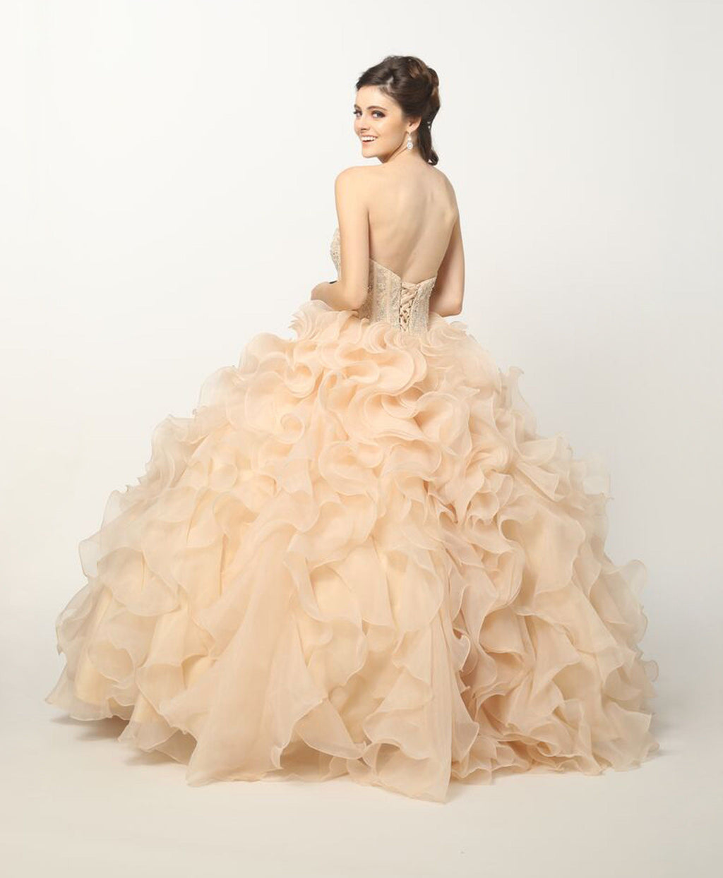 Ruffled Strapless Organza Ball Gown by Juliet 1418