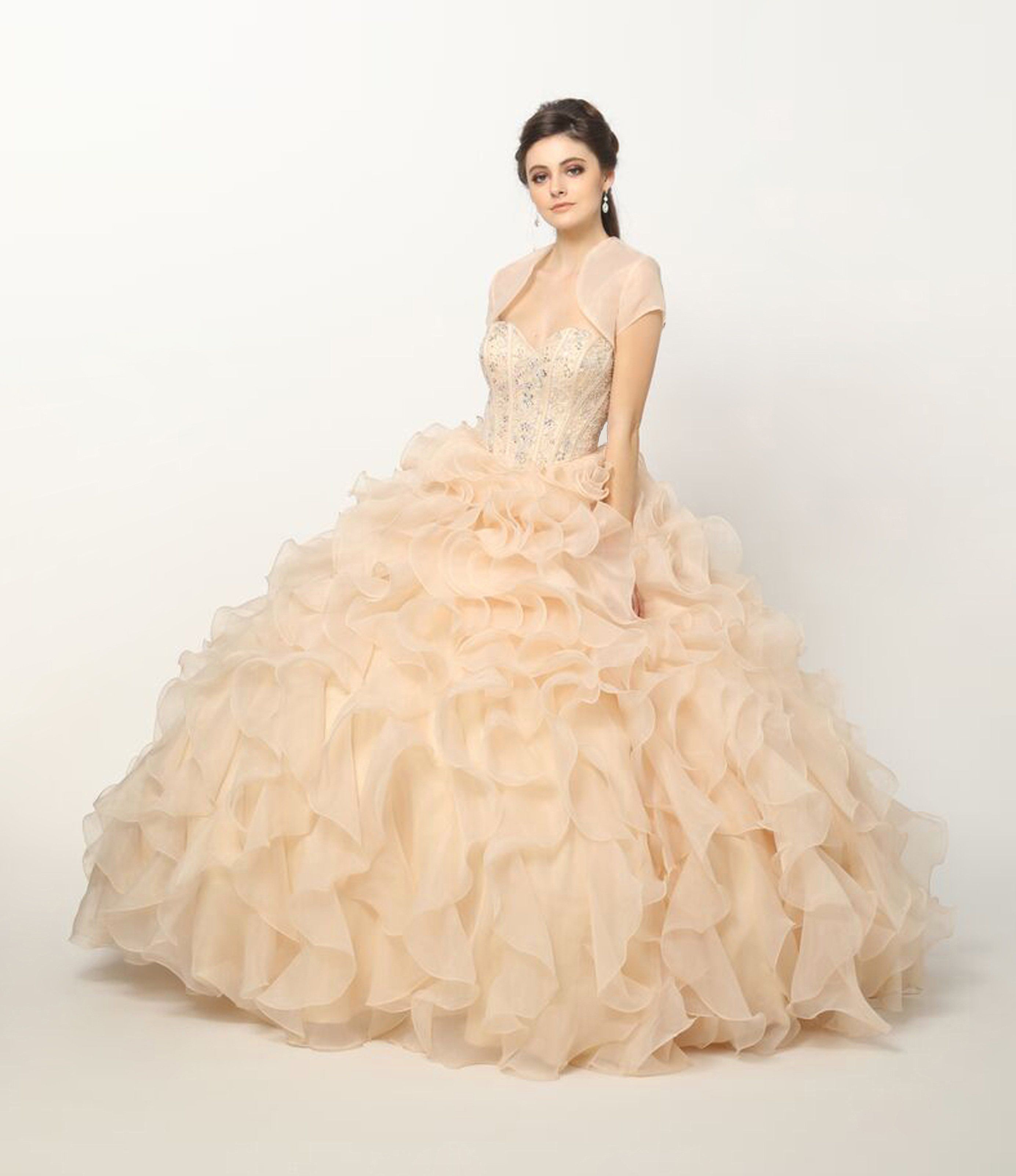 Ruffled Strapless Organza Ball Gown by Juliet 1418