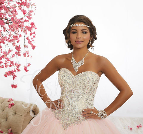 Perlenbesetztes trägerloses Quinceanera-Kleid von Fiesta Gowns 56337