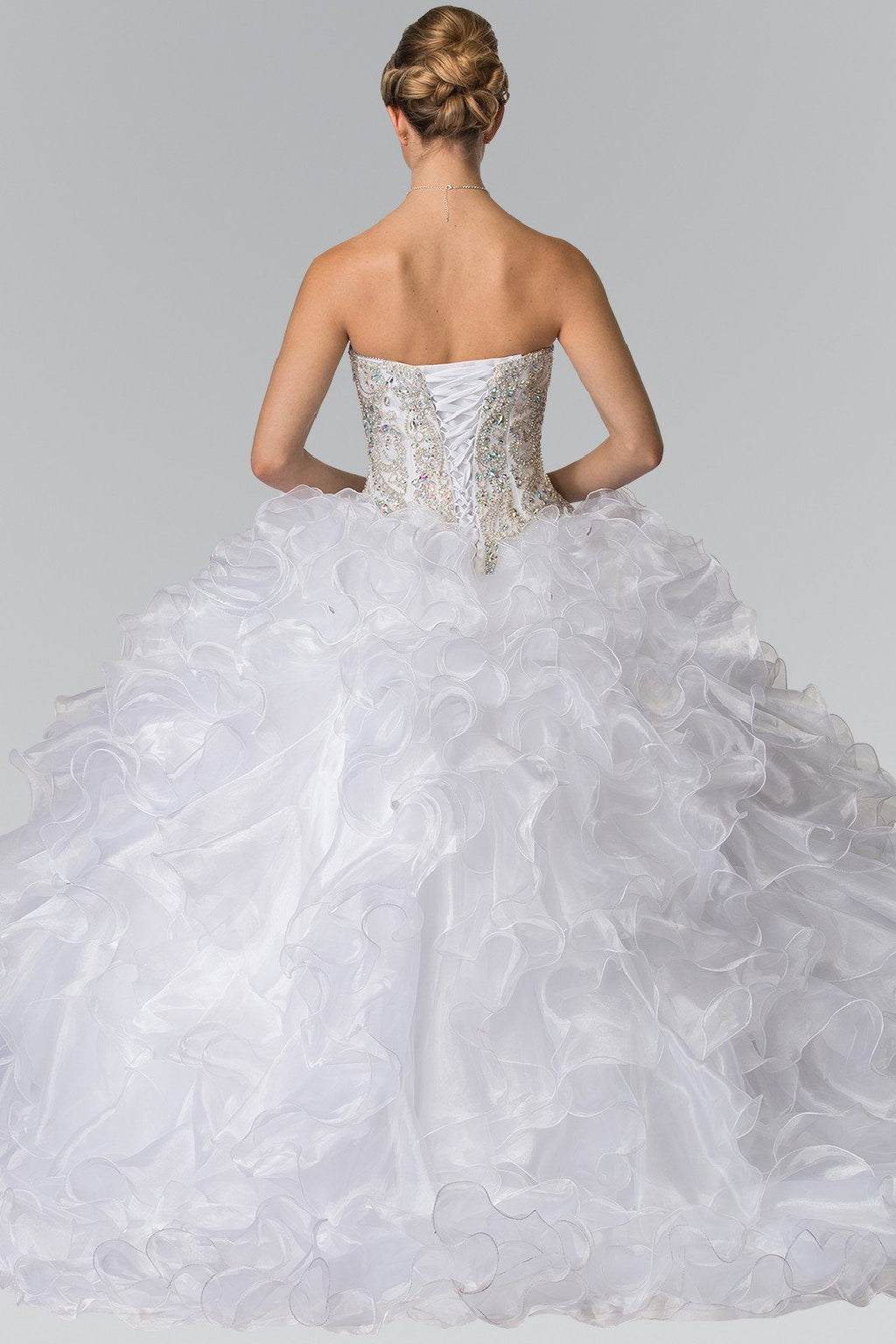 Beaded Strapless Ruffled Ballgown by Elizabeth K GL2209