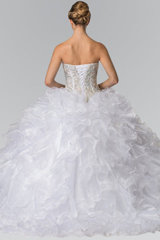 Perlenbesetztes, trägerloses Ballkleid mit Rüschen von Elizabeth K GL2209