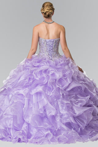Perlenbesetztes, trägerloses Ballkleid mit Rüschen von Elizabeth K GL2209