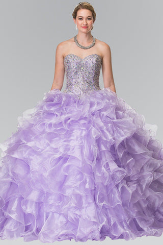 Perlenbesetztes, trägerloses Ballkleid mit Rüschen von Elizabeth K GL2209