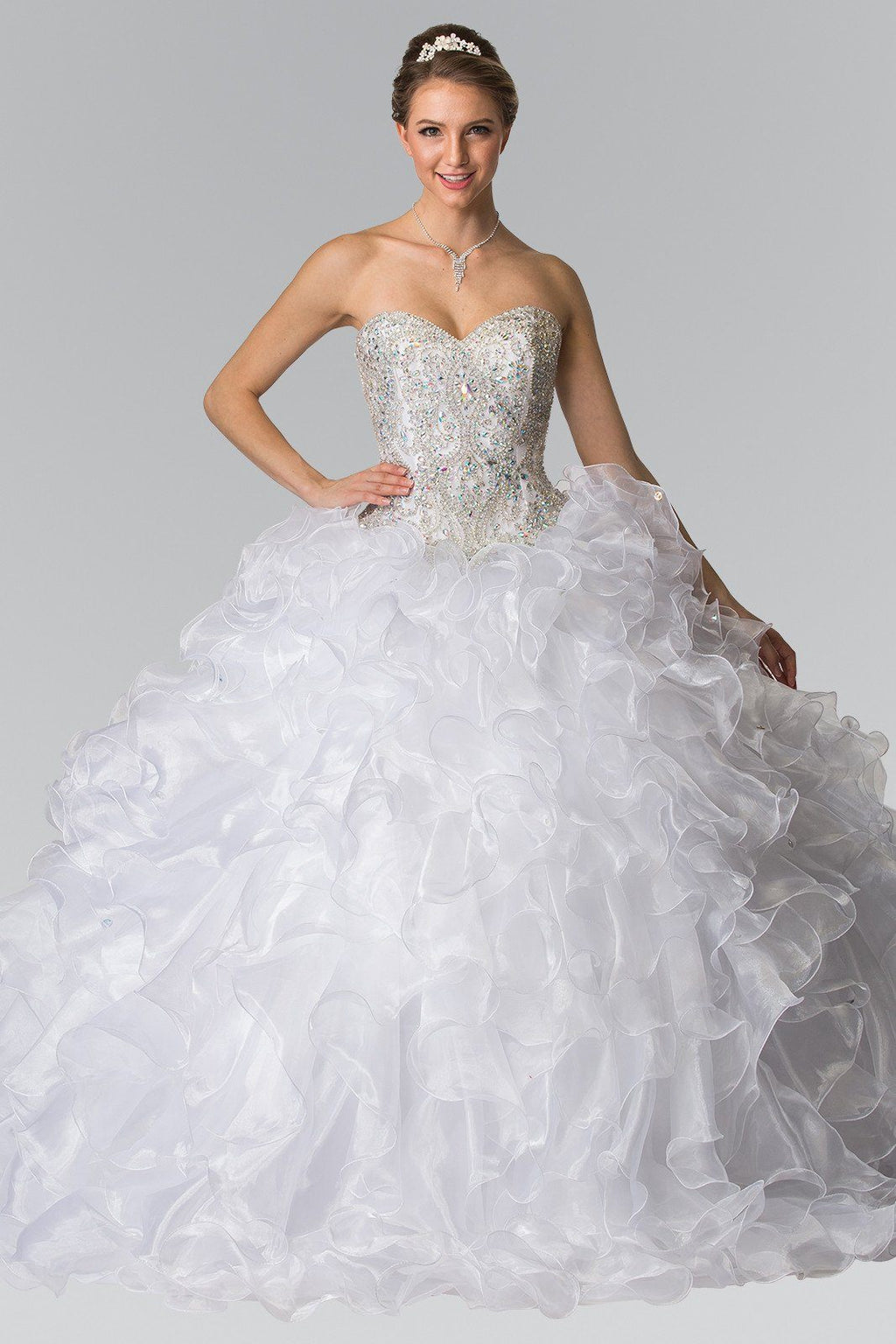 Beaded Strapless Ruffled Ballgown by Elizabeth K GL2209