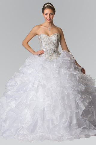 Perlenbesetztes, trägerloses Ballkleid mit Rüschen von Elizabeth K GL2209