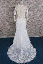 Perlen-Applikationen Langarm Meerjungfrau Elegante Hochzeitskleider