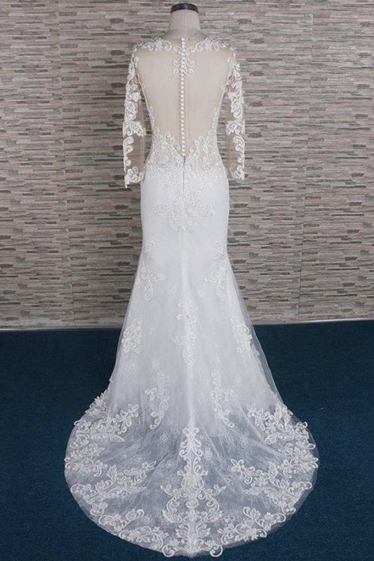 Perlen-Applikationen Langarm Meerjungfrau Elegante Hochzeitskleider
