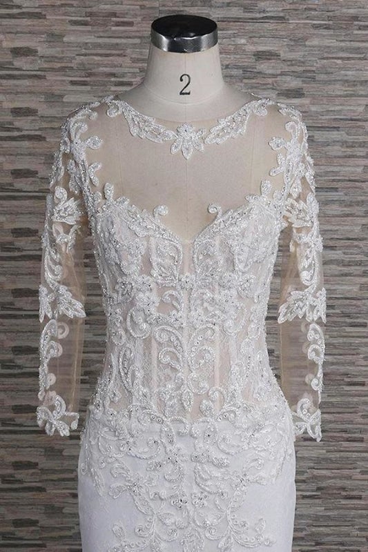 Perlen-Applikationen Langarm Meerjungfrau Elegante Hochzeitskleider