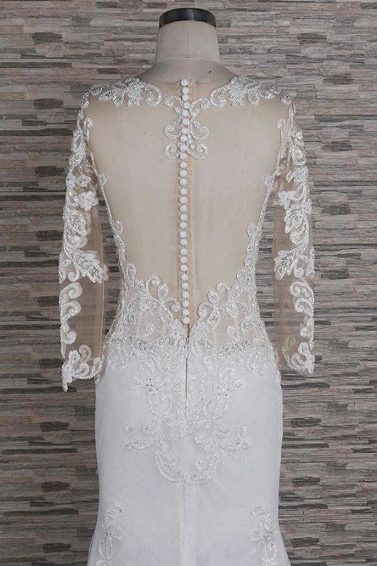 Perlen-Applikationen Langarm Meerjungfrau Elegante Hochzeitskleider