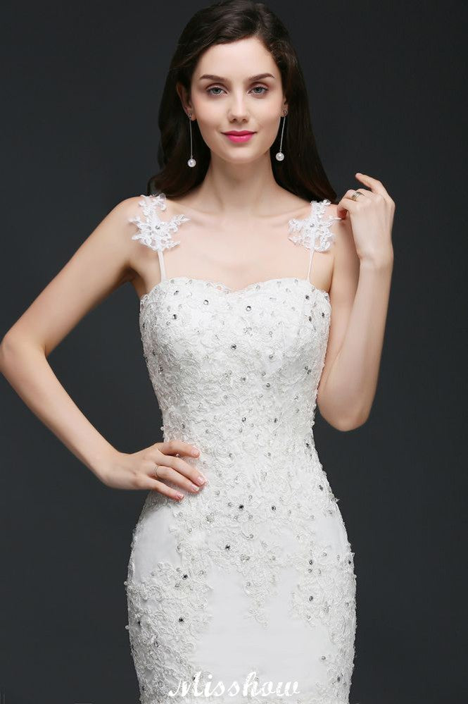 Perlenbesetztes Meerjungfrauen-Trägerkleid mit romantischem Brautkleid-Design
