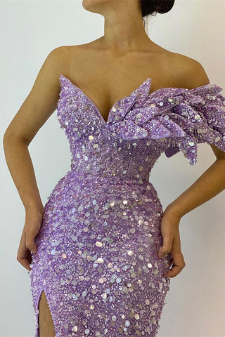 Beautiful Long Sequins Off-The-Shoulder Mermaid Evening Dress with Split