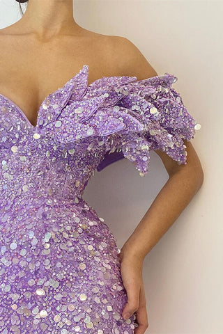 Beautiful Long Sequins Off-The-Shoulder Mermaid Evening Dress with Split