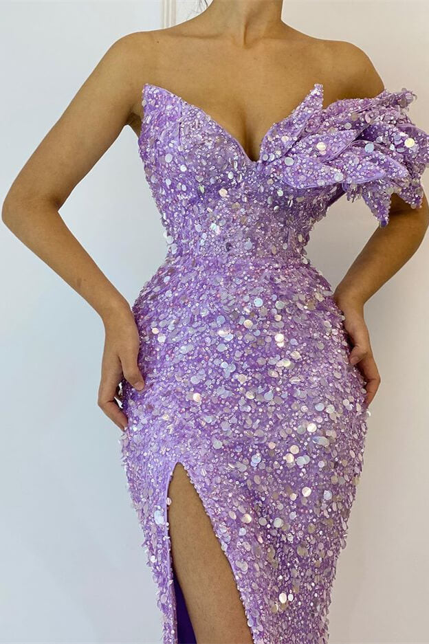 Beautiful Long Sequins Off-The-Shoulder Mermaid Evening Dress with Split
