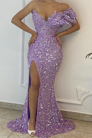 Beautiful Long Sequins Off-The-Shoulder Mermaid Evening Dress with Split