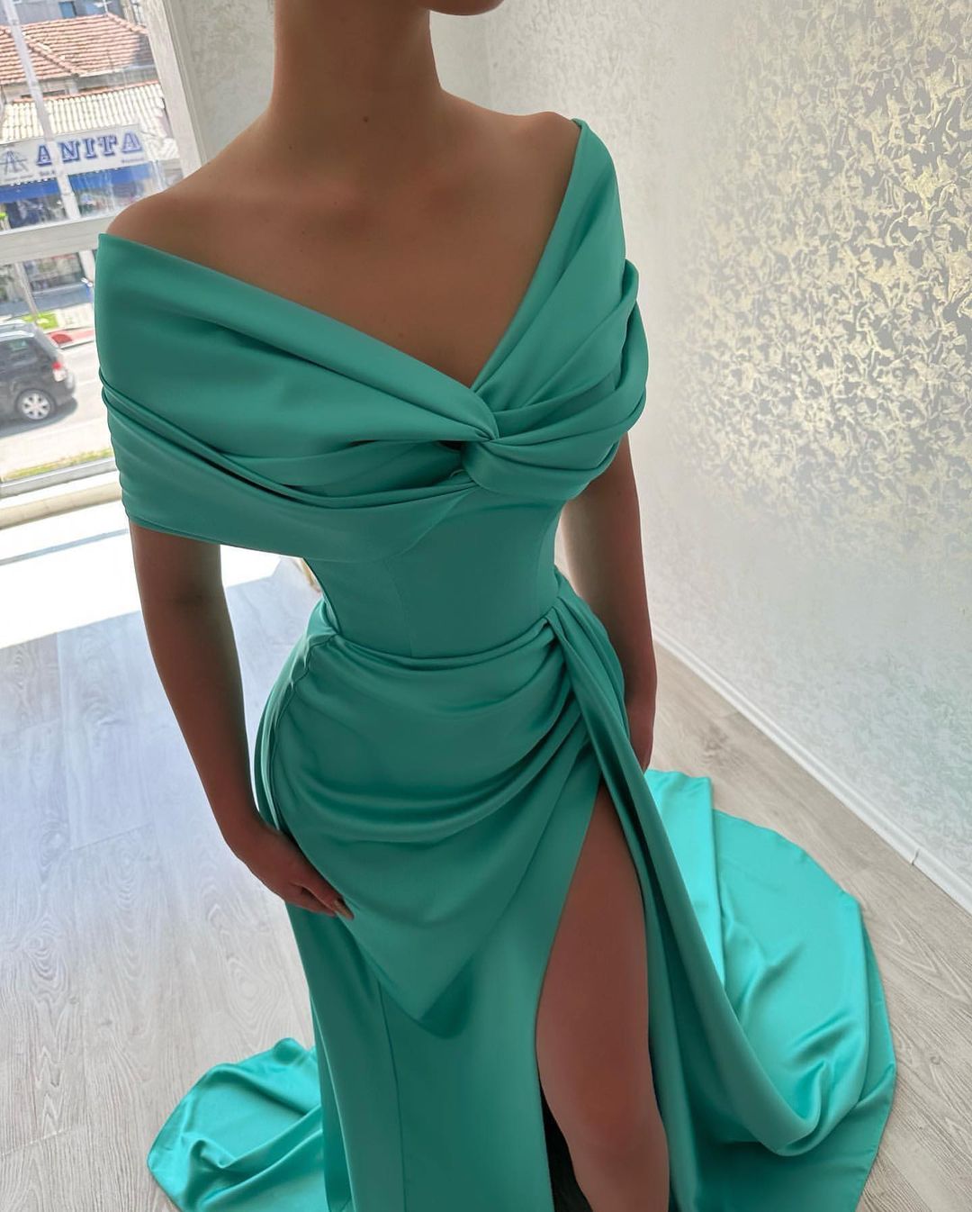 Beautiful Long A-line Off-the-shoulder Prom Dress With Slit