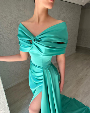 Beautiful Long A-line Off-the-shoulder Prom Dress With Slit