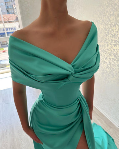 Beautiful Long A-line Off-the-shoulder Prom Dress With Slit