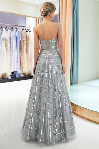 Beautiful Long A-line Strapless Glitter Evening Dresses