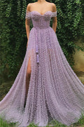 Wunderschönes langes A-Linien-Ballkleid mit Herzausschnitt und schulterfreiem Tüll